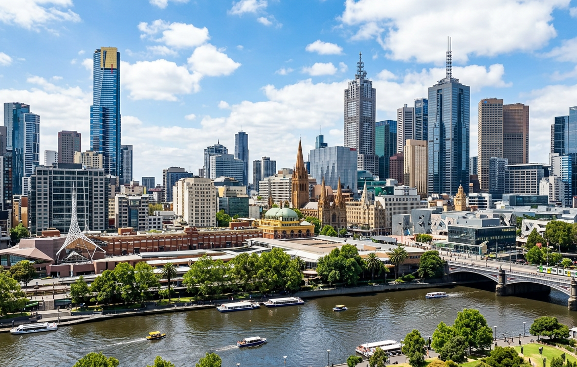 Melbourne skyline and landmarks along the Yarra River